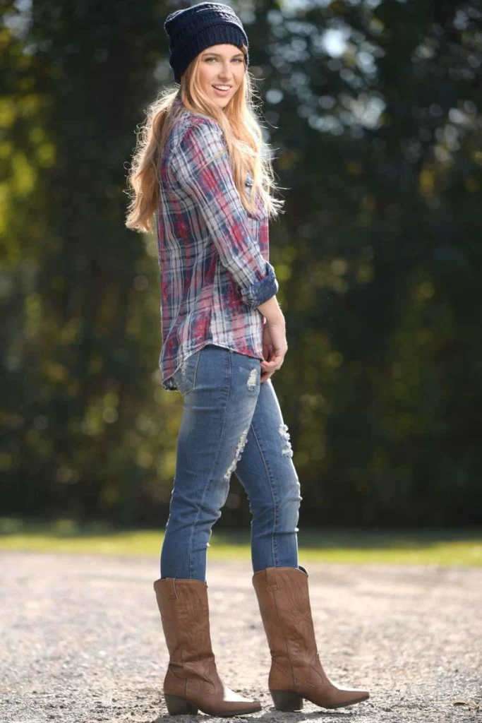 Country Kiss - Flannel Blue & Red Shirt - Image 6